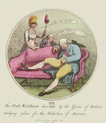The State Watchman Discovered by the Genius of Britain, Studying Plans for the Reduction of America, 1781